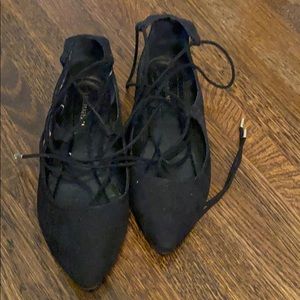 Black lace up ballet flats